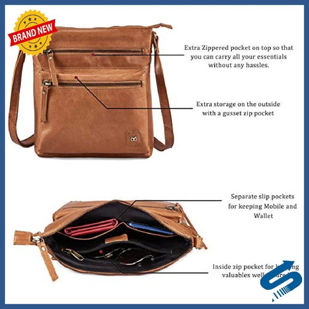 Small Genuine Leather Crossbody Bag with Multiple Pockets Adjustable Strap - Picture 3 of 8